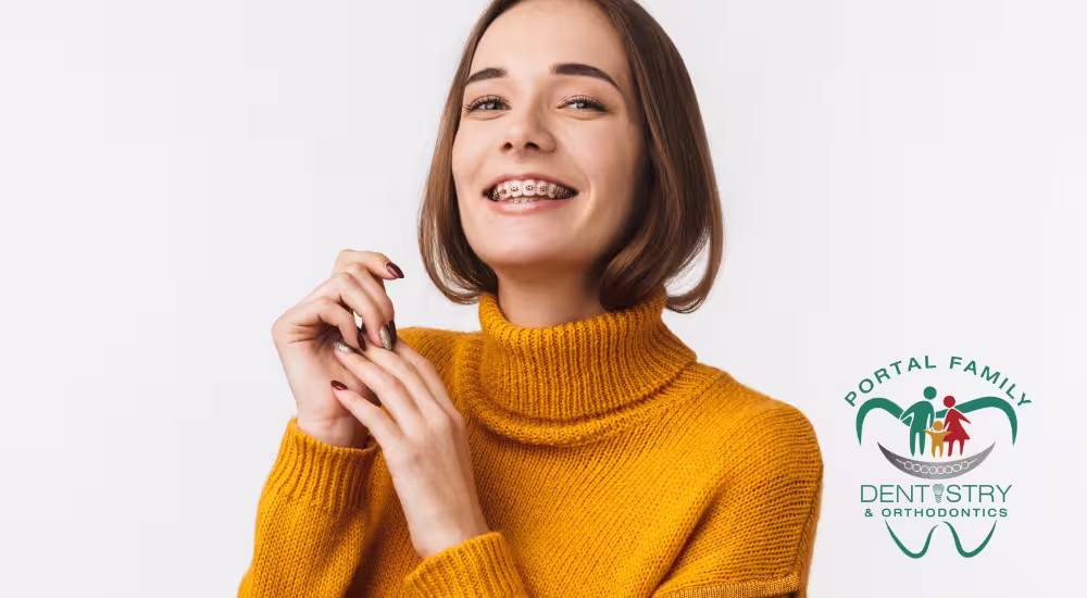 smiling woman with braces