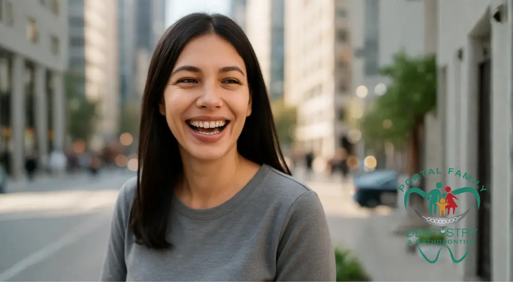 smiling woman with straight teeth